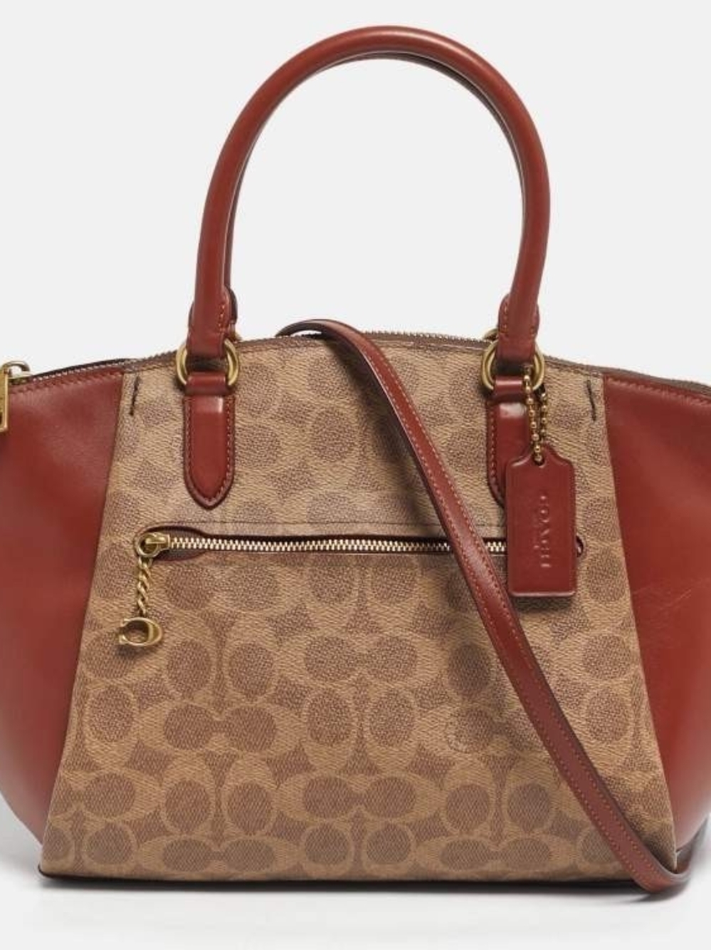 Coach Elise Logo Canvas Satchel with Chestnut Leather Trim